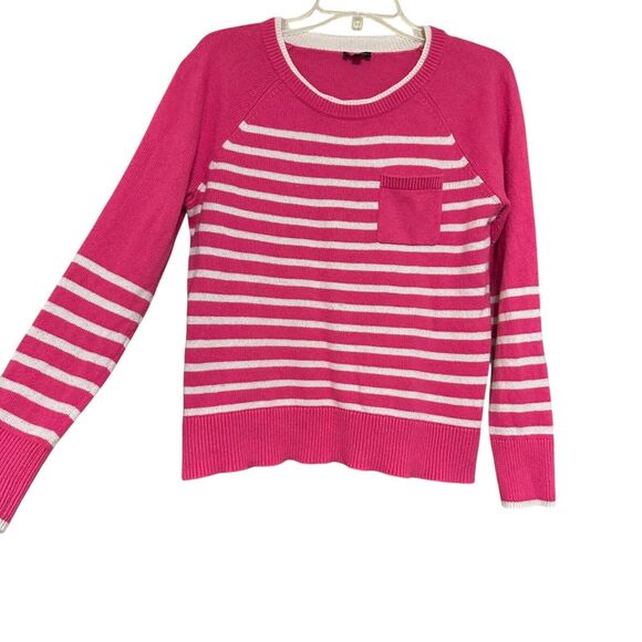 Talbots Cotton Wool Blend Sweater Sz M Pink White Striped Pullover Barbiecore - Picture 1 of 7